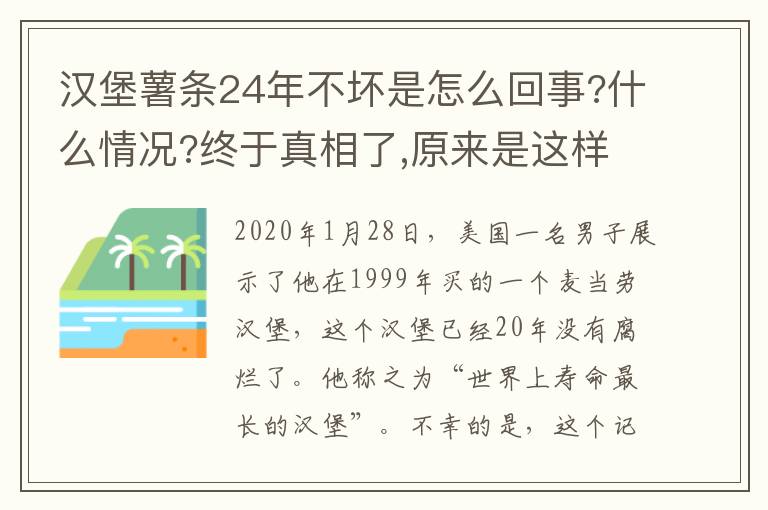 汉堡薯条24年不坏是怎么回事?什么情况?终于真相了,原来是这样！