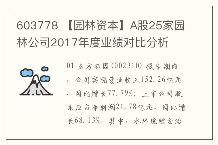 603778 【园林资本】A股25家园林公司2017年度业绩对比分析