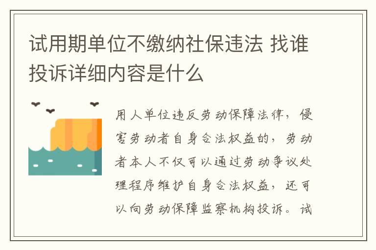 试用期单位不缴纳社保违法 找谁投诉详细内容是什么