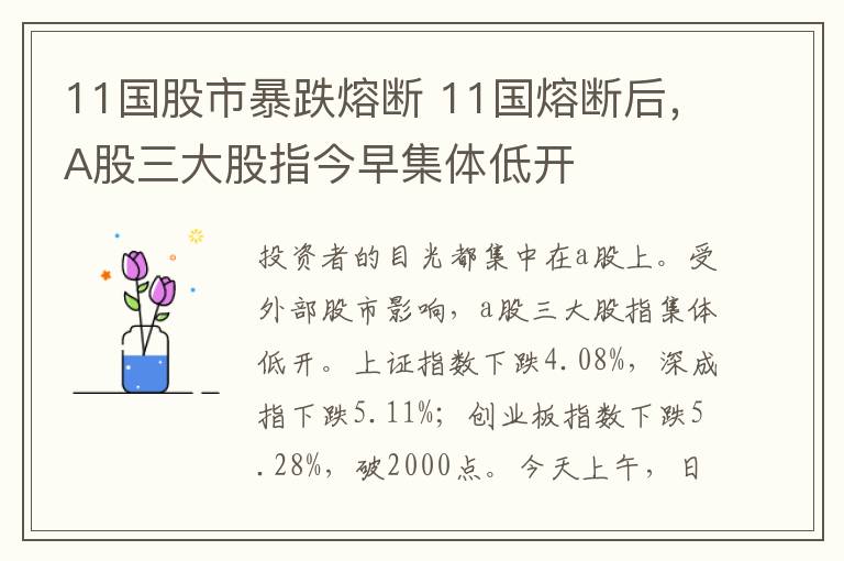 11国股市暴跌熔断 11国熔断后，A股三大股指今早集体低开