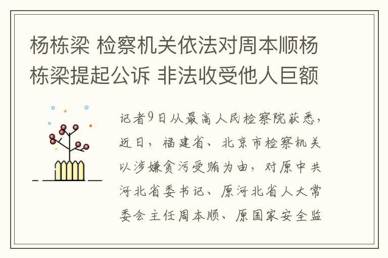 杨栋梁 检察机关依法对周本顺杨栋梁提起公诉 非法收受他人巨额财物