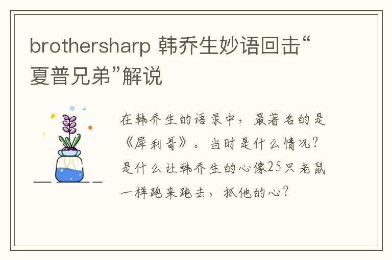 brothersharp 韩乔生妙语回击“夏普兄弟”解说