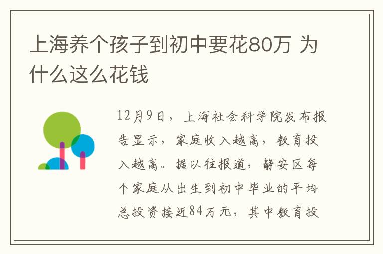 上海养个孩子到初中要花80万 为什么这么花钱