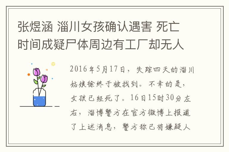 张煜涵 淄川女孩确认遇害 死亡时间成疑尸体周边有工厂却无人发现