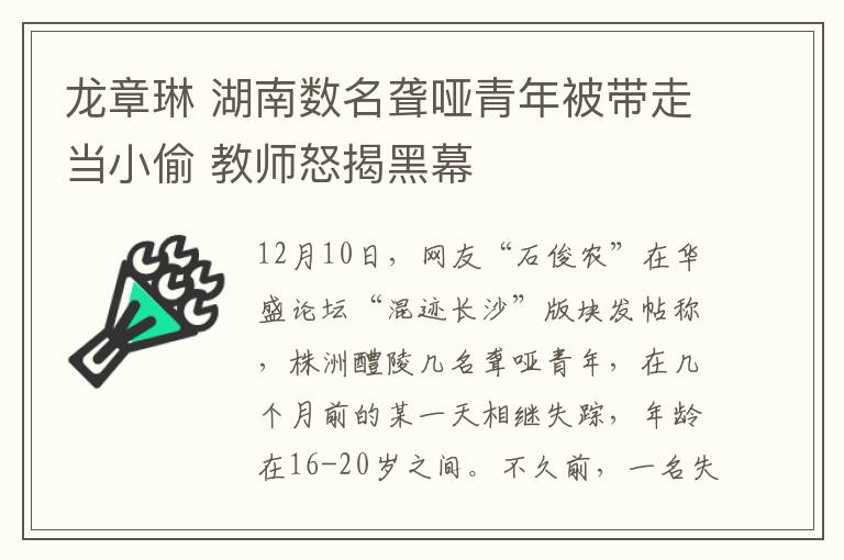 龙章琳 湖南数名聋哑青年被带走当小偷 教师怒揭黑幕