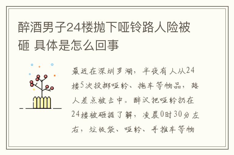 醉酒男子24楼抛下哑铃路人险被砸 具体是怎么回事