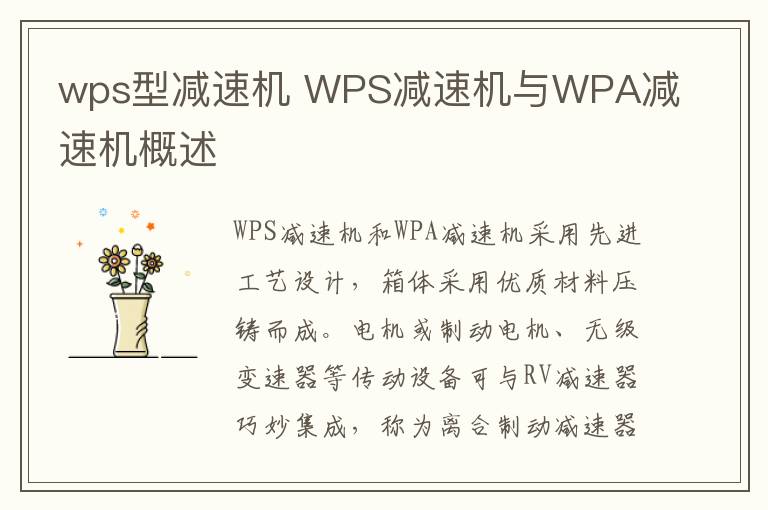 wps型减速机 WPS减速机与WPA减速机概述