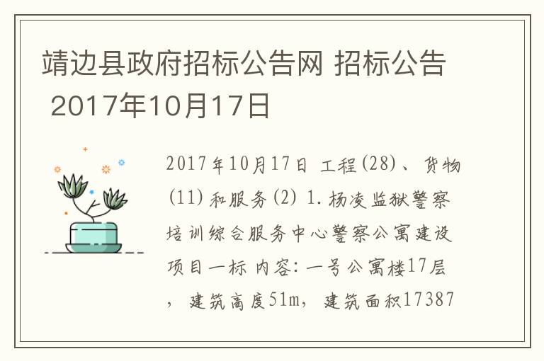 靖边县政府招标公告网 招标公告 2017年10月17日