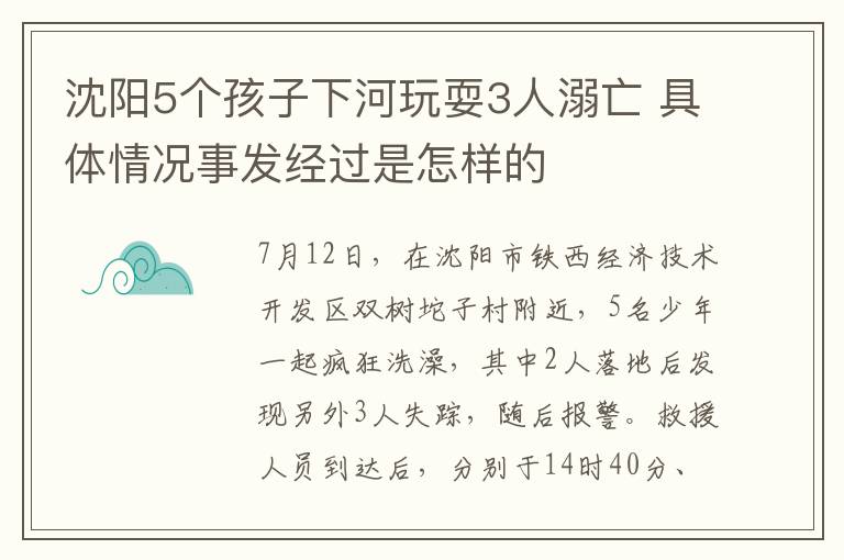 沈阳5个孩子下河玩耍3人溺亡 具体情况事发经过是怎样的