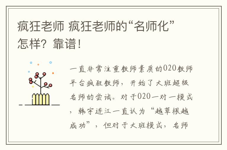 疯狂老师 疯狂老师的“名师化”怎样？靠谱！