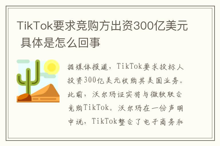 TikTok要求竞购方出资300亿美元 具体是怎么回事