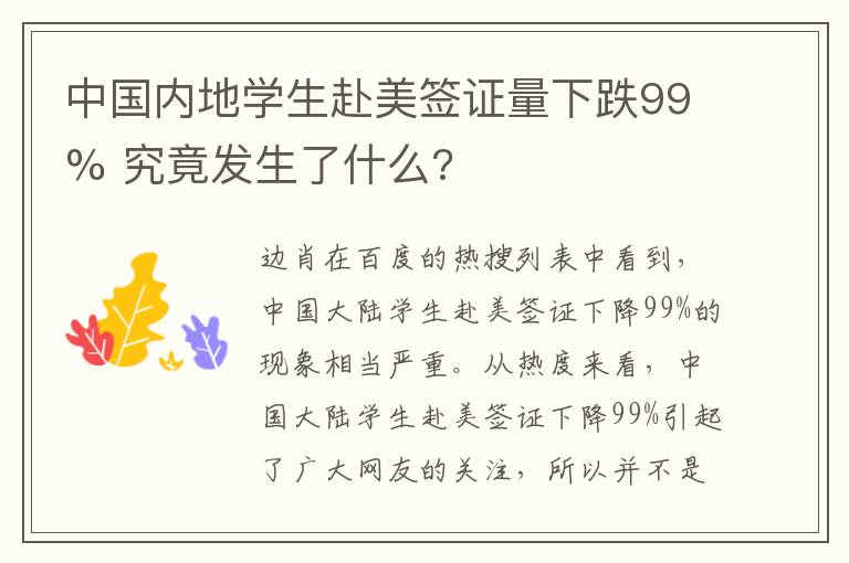 中国内地学生赴美签证量下跌99% 究竟发生了什么?