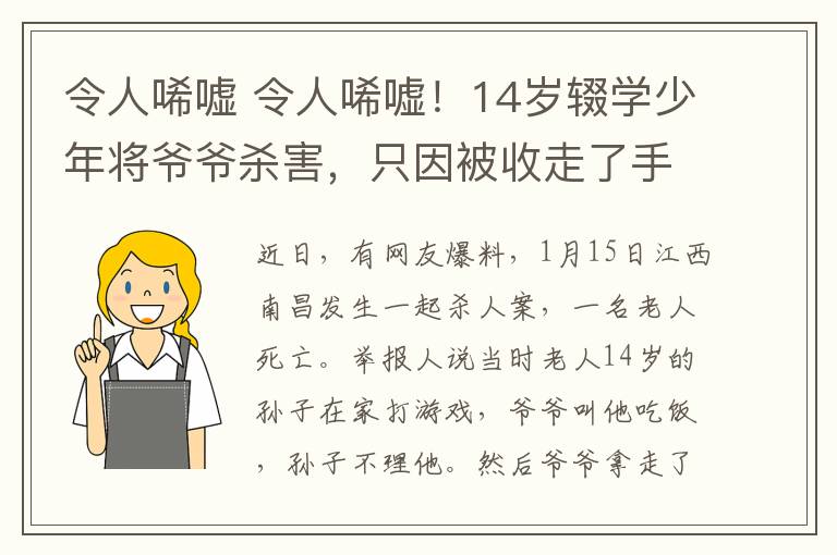 令人唏嘘 令人唏嘘！14岁辍学少年将爷爷杀害，只因被收走了手机……