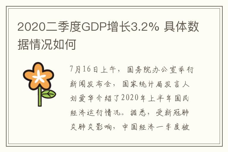 2020二季度GDP增长3.2% 具体数据情况如何