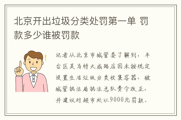 北京开出垃圾分类处罚第一单 罚款多少谁被罚款