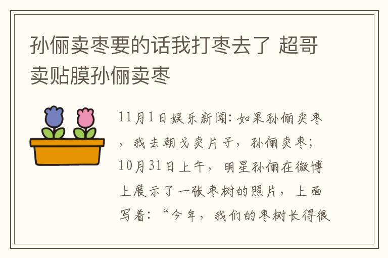 孙俪卖枣要的话我打枣去了 超哥卖贴膜孙俪卖枣