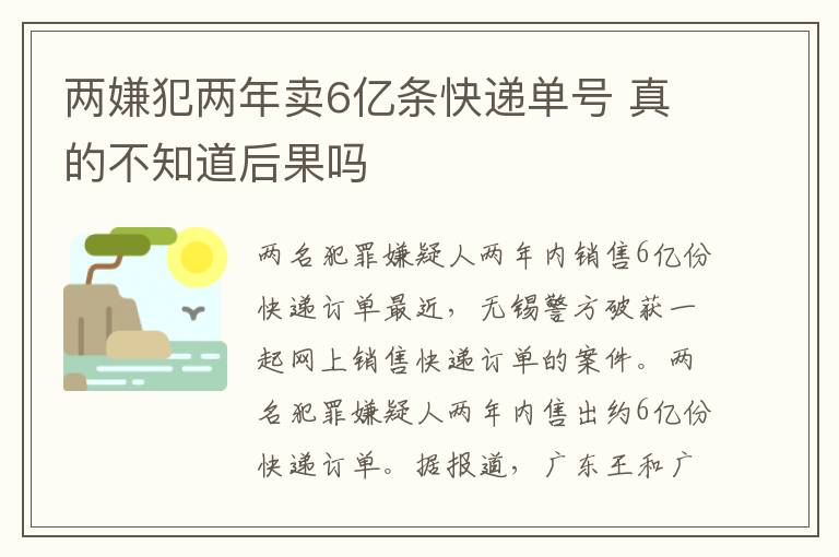 两嫌犯两年卖6亿条快递单号 真的不知道后果吗