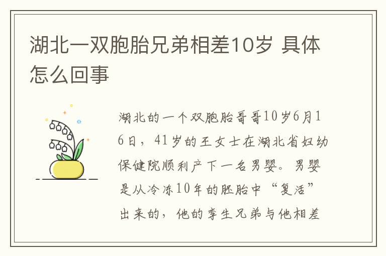 湖北一双胞胎兄弟相差10岁 具体怎么回事