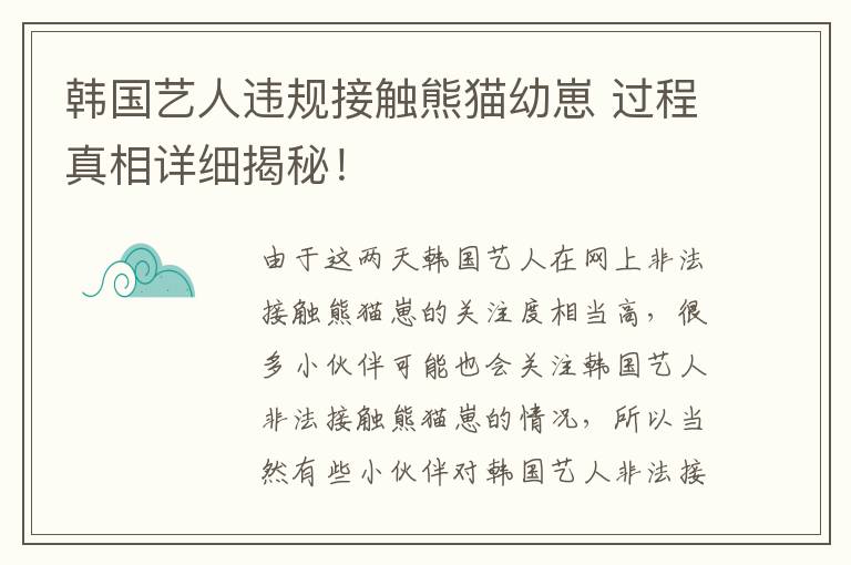 韩国艺人违规接触熊猫幼崽 过程真相详细揭秘！