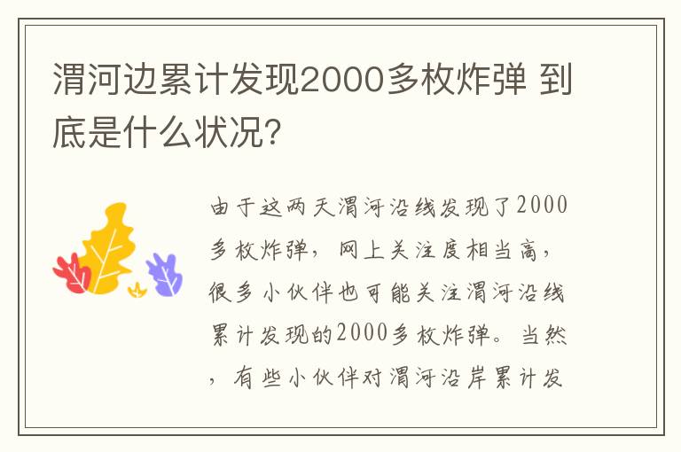 渭河边累计发现2000多枚炸弹 到底是什么状况？