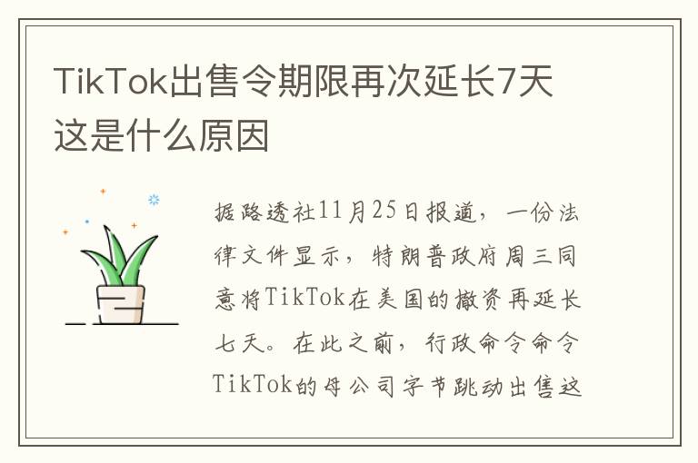 TikTok出售令期限再次延长7天 这是什么原因