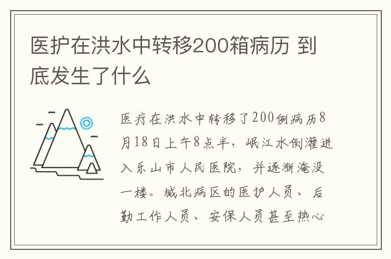 医护在洪水中转移200箱病历 到底发生了什么