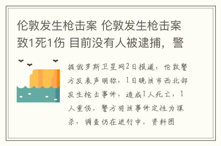 伦敦发生枪击案 伦敦发生枪击案致1死1伤 目前没有人被逮捕，警方已展开谋杀调查