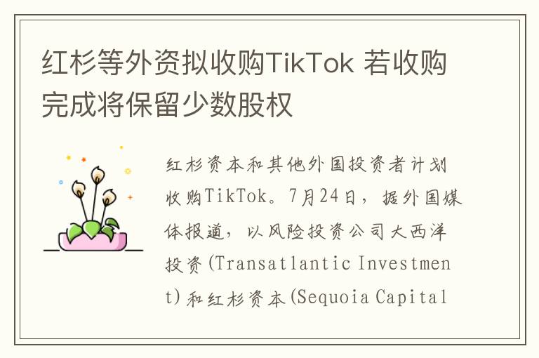 红杉等外资拟收购TikTok 若收购完成将保留少数股权