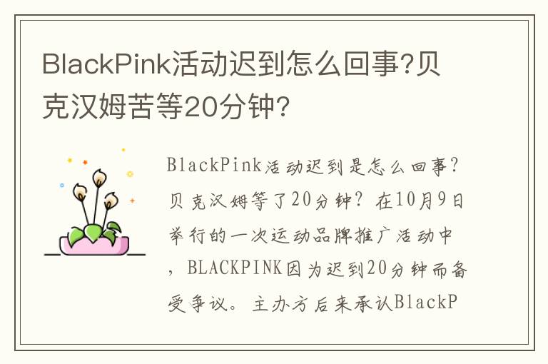 BlackPink活动迟到怎么回事?贝克汉姆苦等20分钟?