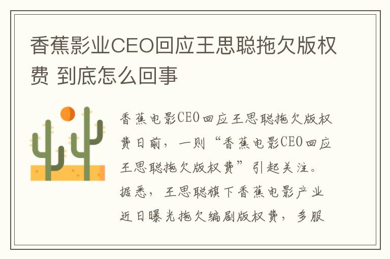 香蕉影业CEO回应王思聪拖欠版权费 到底怎么回事