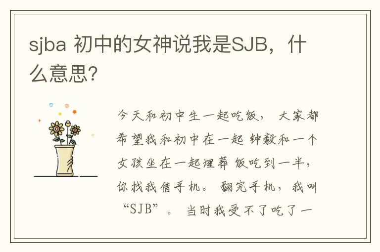 sjba 初中的女神说我是SJB，什么意思？