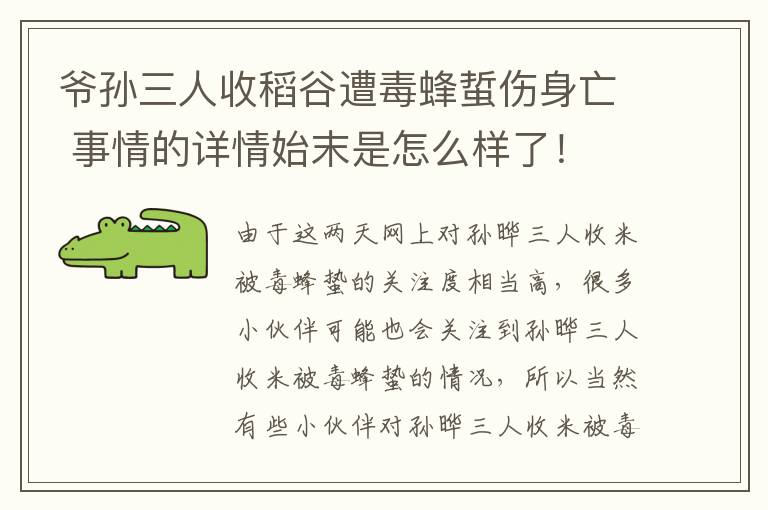 爷孙三人收稻谷遭毒蜂蜇伤身亡 事情的详情始末是怎么样了！