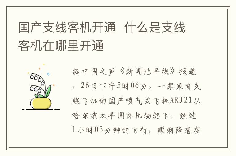 国产支线客机开通  什么是支线客机在哪里开通