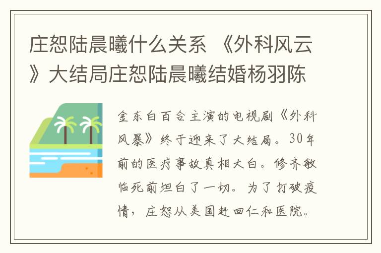 庄恕陆晨曦什么关系 《外科风云》大结局庄恕陆晨曦结婚杨羽陈绍聪生子 《外科风云》全集剧情