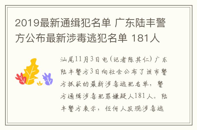 2019最新通缉犯名单 广东陆丰警方公布最新涉毒逃犯名单 181人被通缉