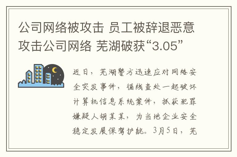 公司网络被攻击 员工被辞退恶意攻击公司网络 芜湖破获“3.05”破坏计算机信息系统案
