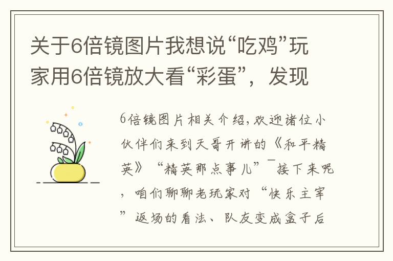 关于6倍镜图片我想说“吃鸡”玩家用6倍镜放大看“彩蛋”，发现1套新衣服，光子真会藏