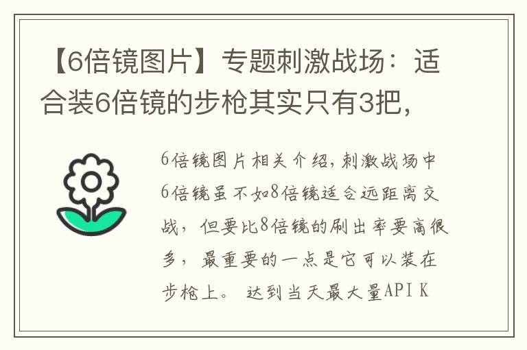 【6倍镜图片】专题刺激战场：适合装6倍镜的步枪其实只有3把，压不住枪不是你的错