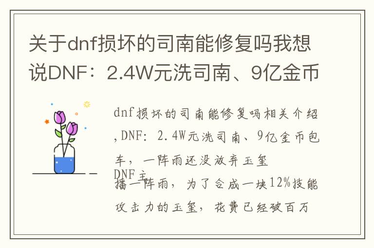 关于dnf损坏的司南能修复吗我想说DNF：2.4W元洗司南、9亿金币包车，一阵雨还没放弃玉玺