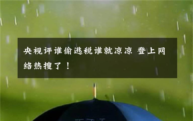 央视评谁偷逃税谁就凉凉 登上网络热搜了！