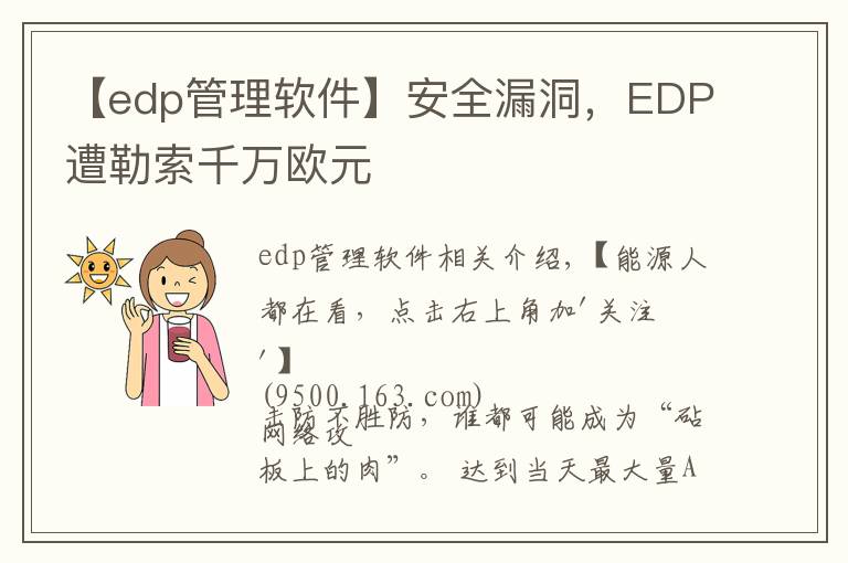【edp管理软件】安全漏洞，EDP遭勒索千万欧元