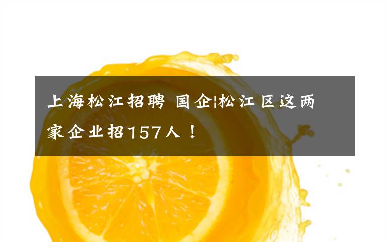 上海松江招聘 国企|松江区这两家企业招157人！