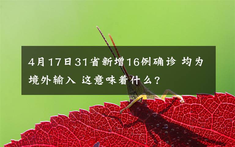 4月17日31省新增16例确诊 均为境外输入 这意味着什么?