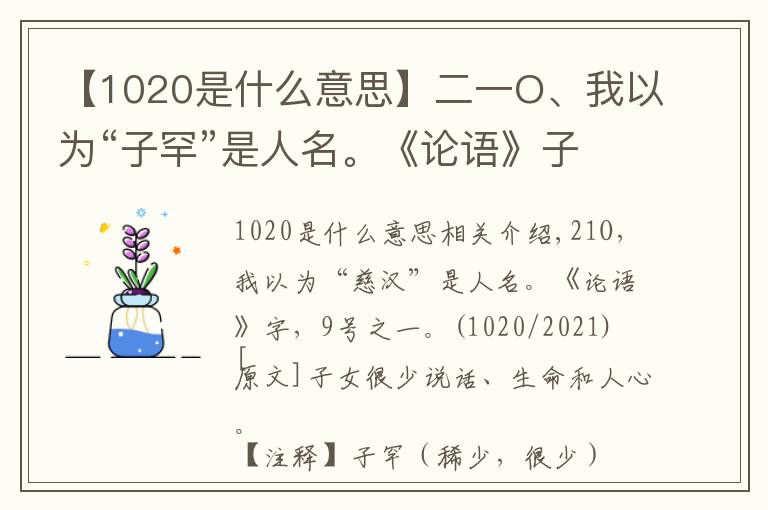 【1020是什么意思】二一O、我以为“子罕”是人名。《论语》子罕篇第九之一