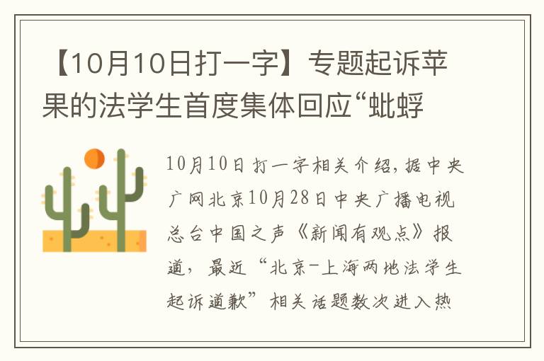 【10月10日打一字】专题起诉苹果的法学生首度集体回应“蚍蜉”如何“撼大树”？