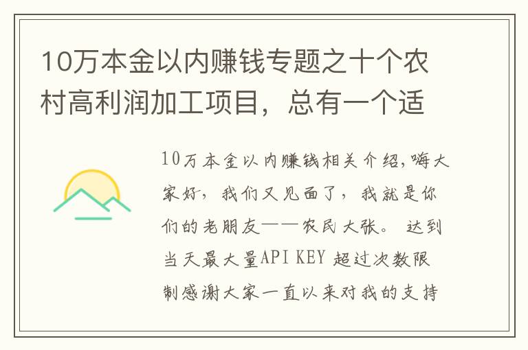 10万本金以内赚钱专题之十个农村高利润加工项目，总有一个适合你，想赚的快来学