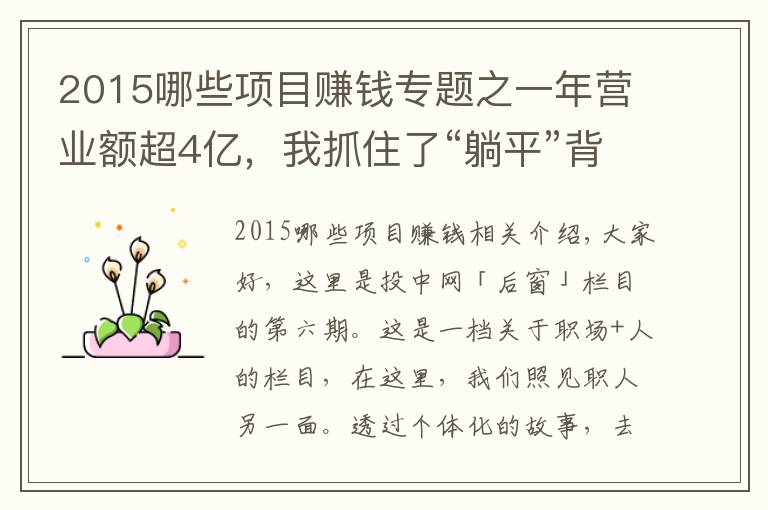 2015哪些项目赚钱专题之一年营业额超4亿，我抓住了“躺平”背后的百亿商机｜后窗