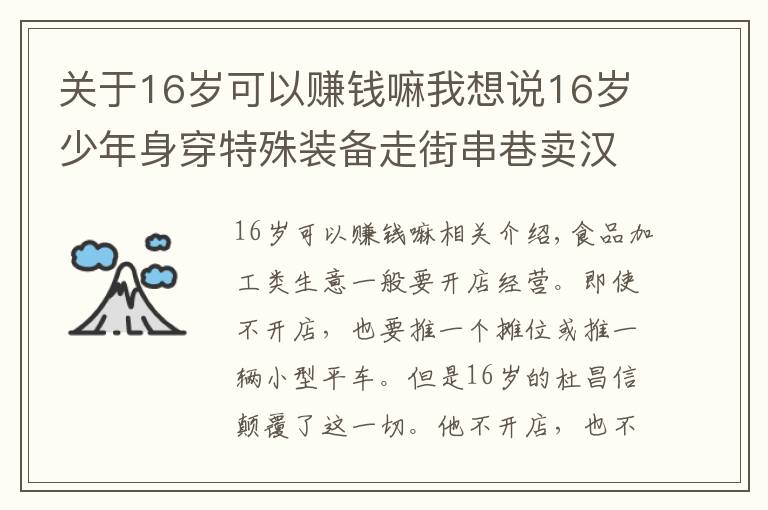 关于16岁可以赚钱嘛我想说16岁少年身穿特殊装备走街串巷卖汉堡，月入过万供自己上学