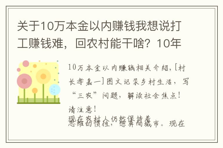 关于10万本金以内赚钱我想说打工赚钱难，回农村能干啥？10年内4大行业吃香，农民抓住机会