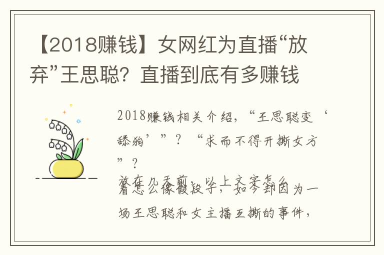 【2018赚钱】女网红为直播“放弃”王思聪？直播到底有多赚钱